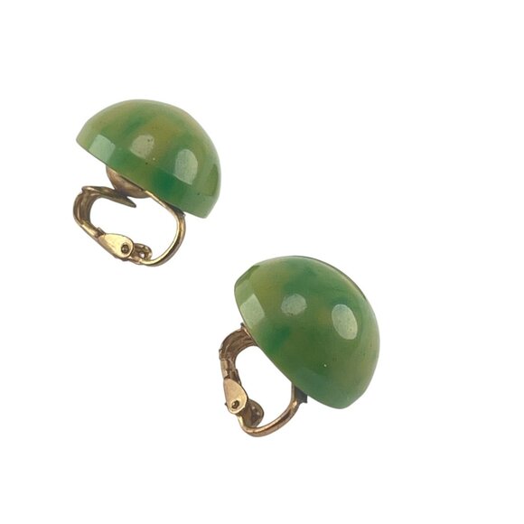 Vintage Green Bakelite Dome Clip-On Earrings - Picture 10 of 12